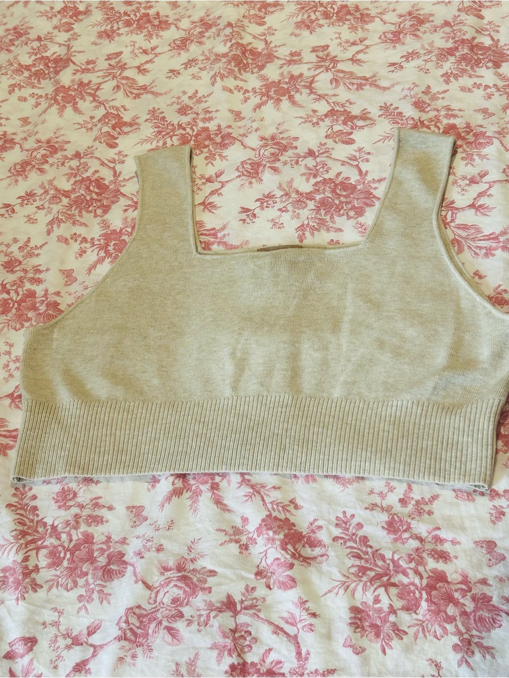 H&M Knit Square-Neck Crop Tank - Light Beige